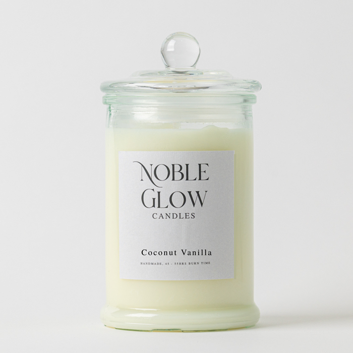 Coconut Vanilla Scended Candle, (1 Wick, 350g, 45 - 55 hrs burn) Noble Glow Candles