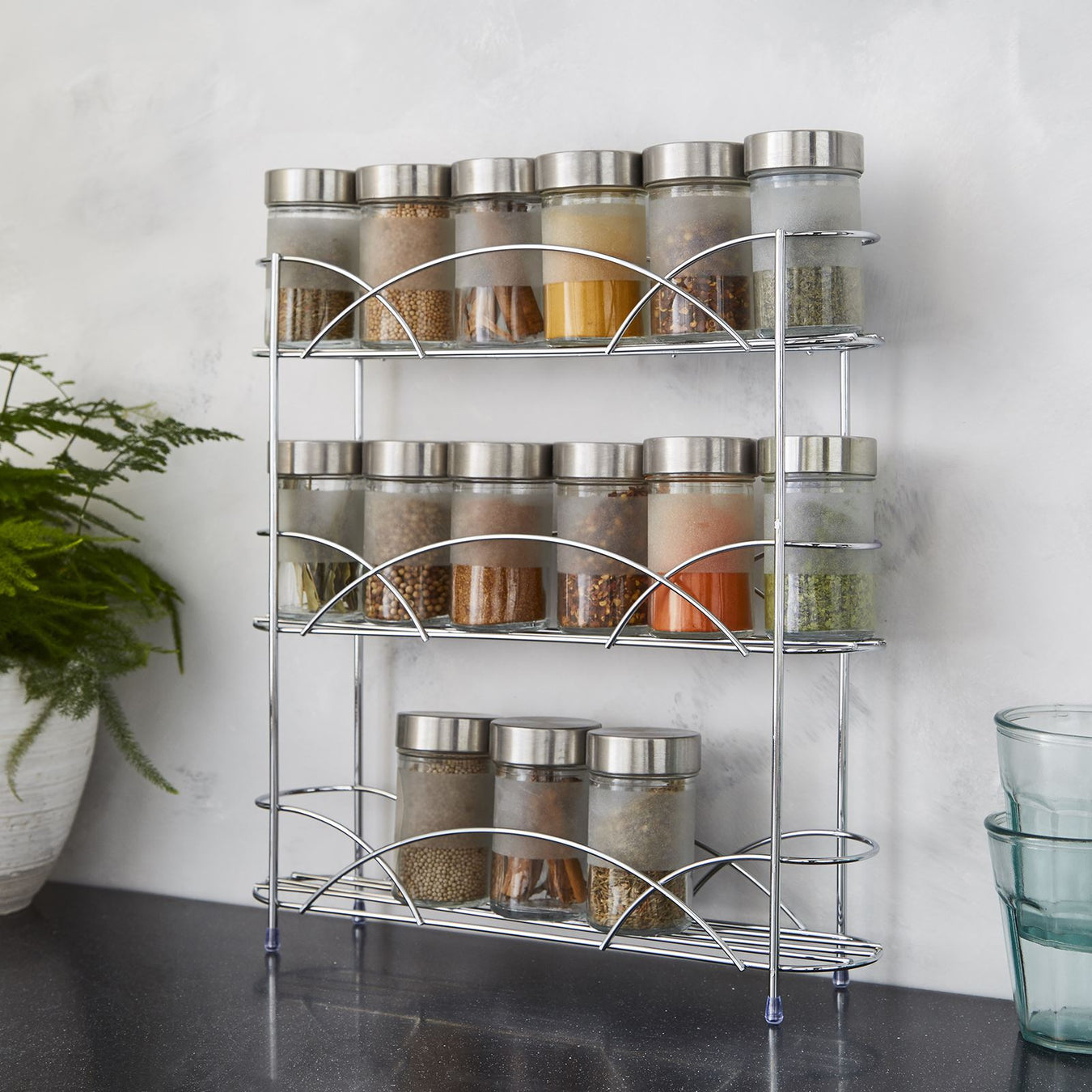 3 Tier Spice Rack Herb Shelf Jar Organiser Free Standing Kitchen Storage Stand